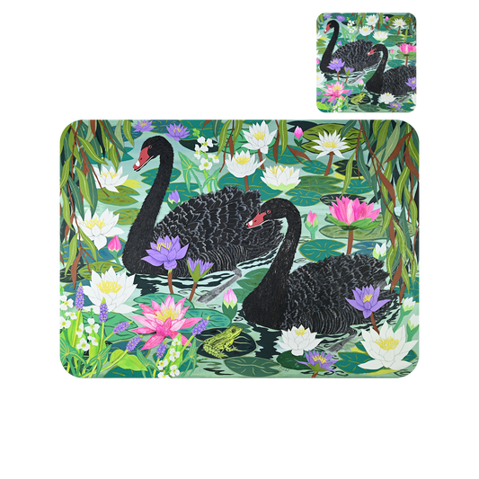 Black Swans and Waterlilies Placemat and Coaster (set of 4)