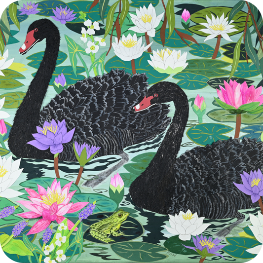 Black Swans and Waterlilies Coaster