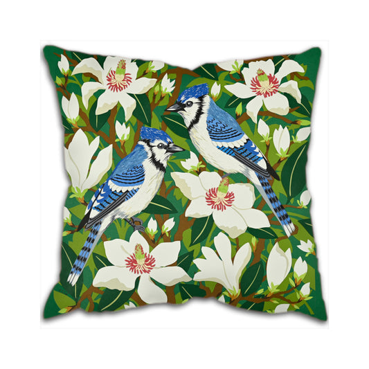 Blue Jays on Magnolia Cushion