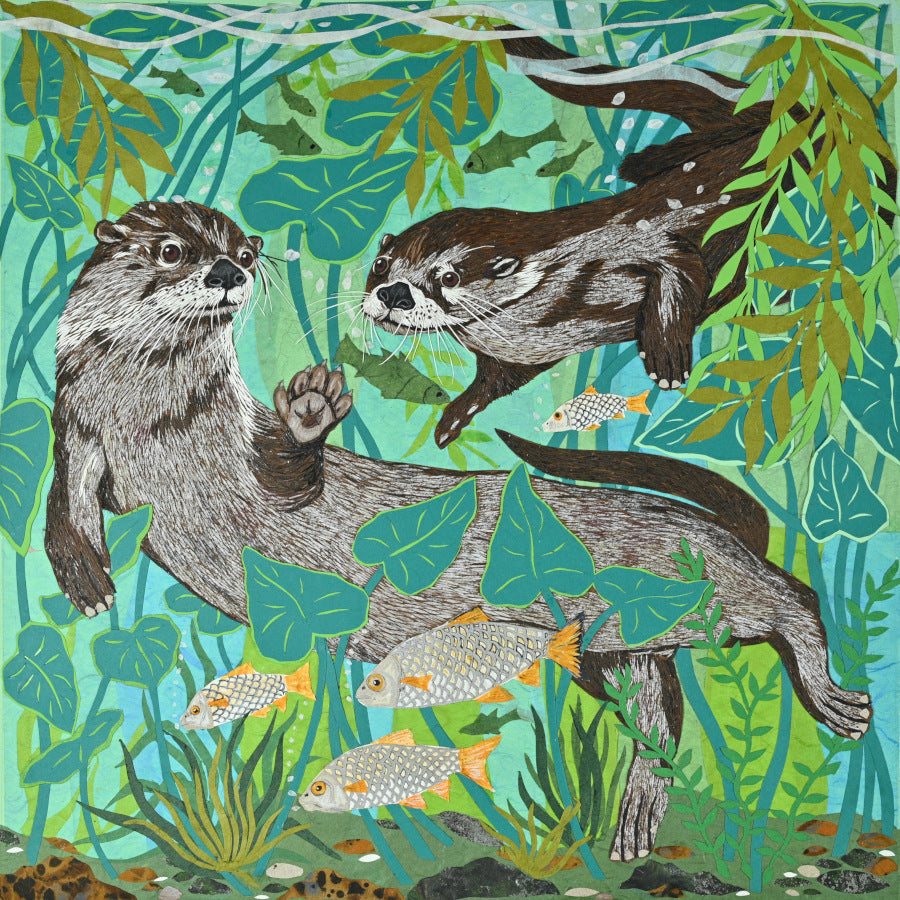 Fine Art Giclée Print - Deep Diving Otters - The Waterlilies Collection