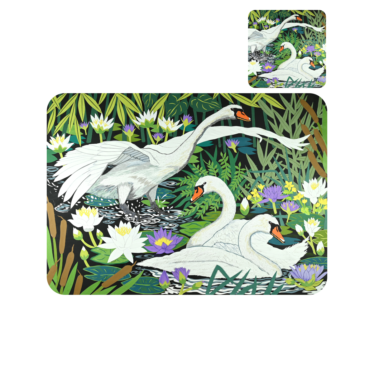 Gliding Swans Placemat and Coaster (set of 4)