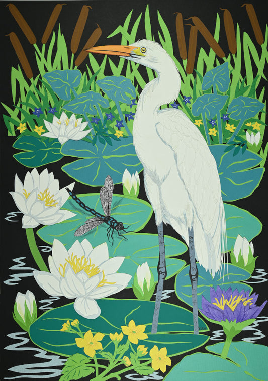 Fine Art Giclée Print - The Great Egret - The Waterlilies Collection
