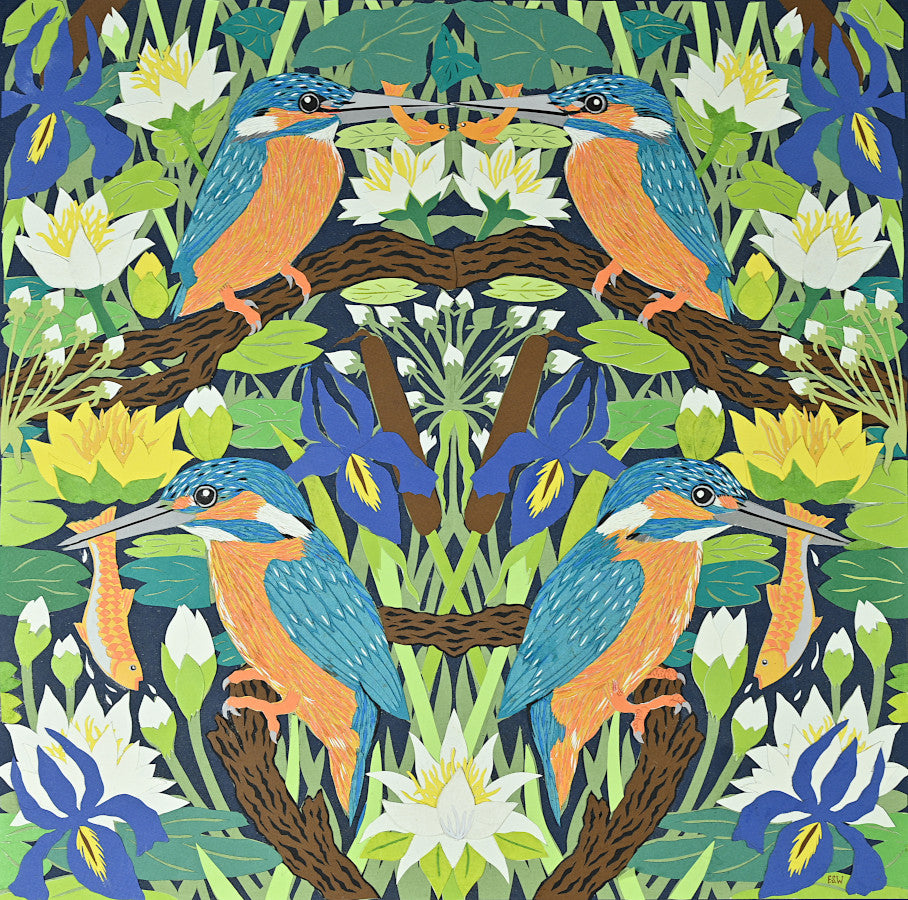 Fine Art Giclée Print - Kingfishers Perching - The Waterlilies Collection