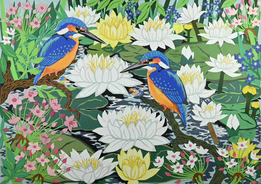 Fine Art Giclée Print - Kingfishers and Waterlilies - The Waterlilies Collection