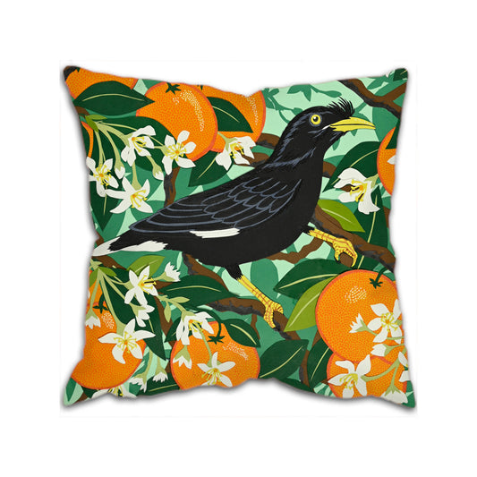 Mynah Birds with Orange Blossom Cushion