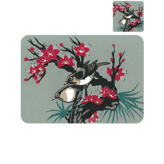 Oriental Birds with Pink Blossom Placemat and Coaster (set of 4)