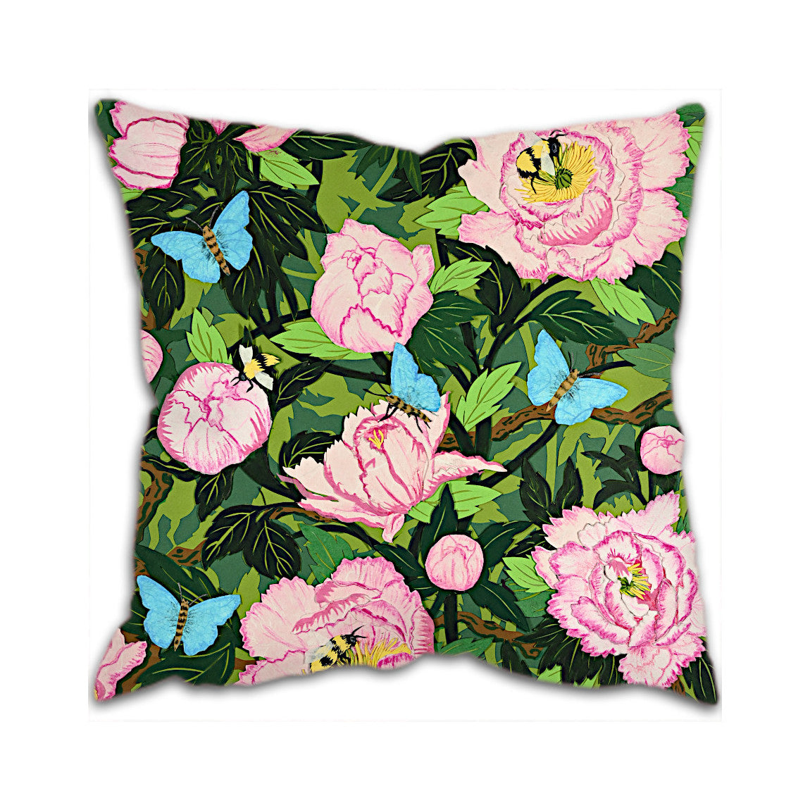 Peonies Butterflies and Bees Cushion