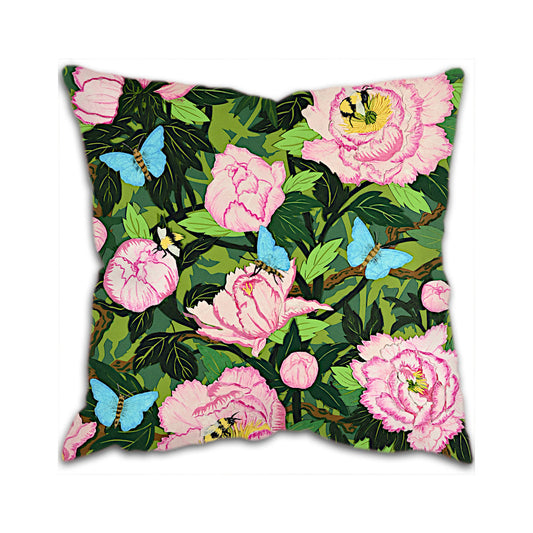 Peonies Butterflies and Bees Cushion