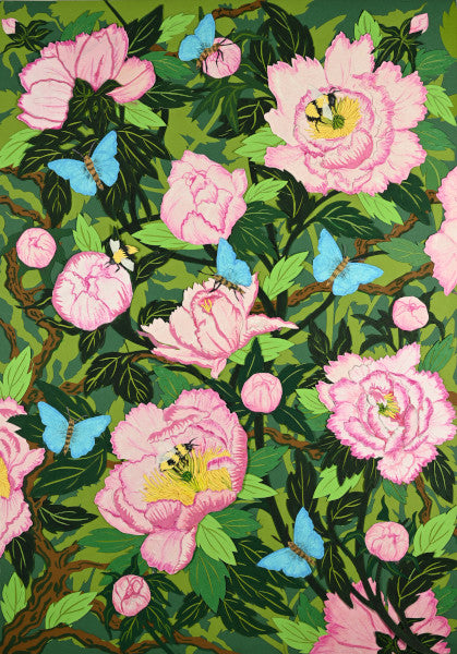 Fine Art Giclée Print  - Peonies Butterflies and Bees - Garden Series