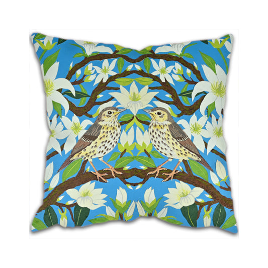 Song Thrush on Magnolia Cushion