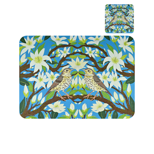 Song Thrush with Magnolia Placemat and Coaster (set of 4)