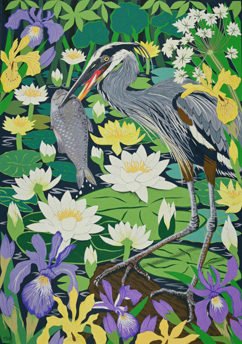 Fine Art Giclée Print - The Greedy Heron - The Waterlilies Collection