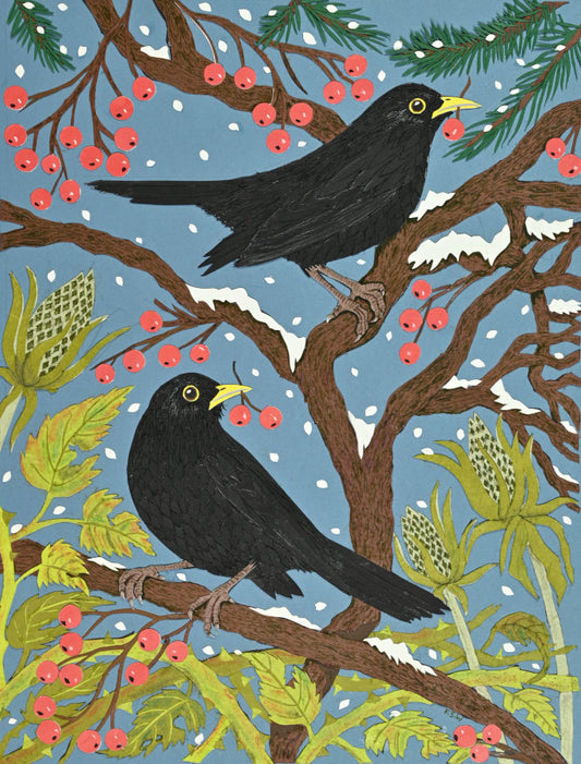Winter Blackbirds Greeting Card