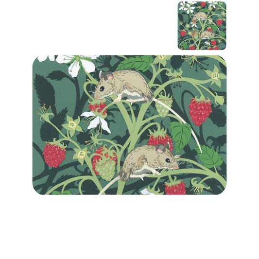 Wood Mice with Raspberries Placemat and Coaster (set of 4)