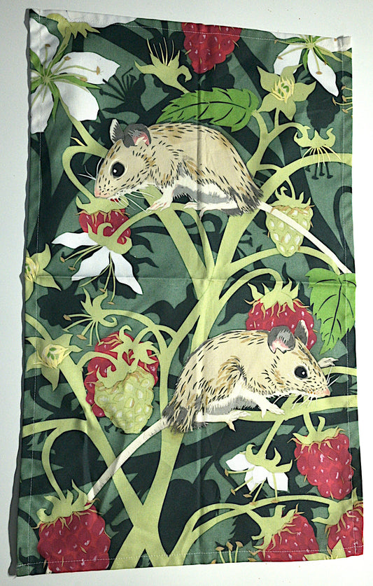 Wood Mice with Raspberries Tea Towel