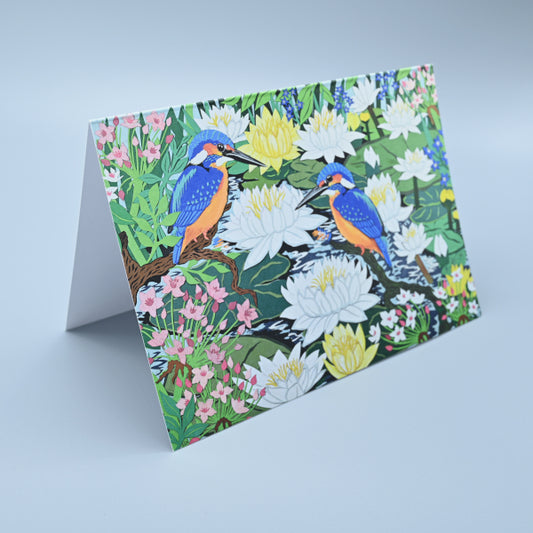 Greeting Card - Kingfishers and Waterlilies