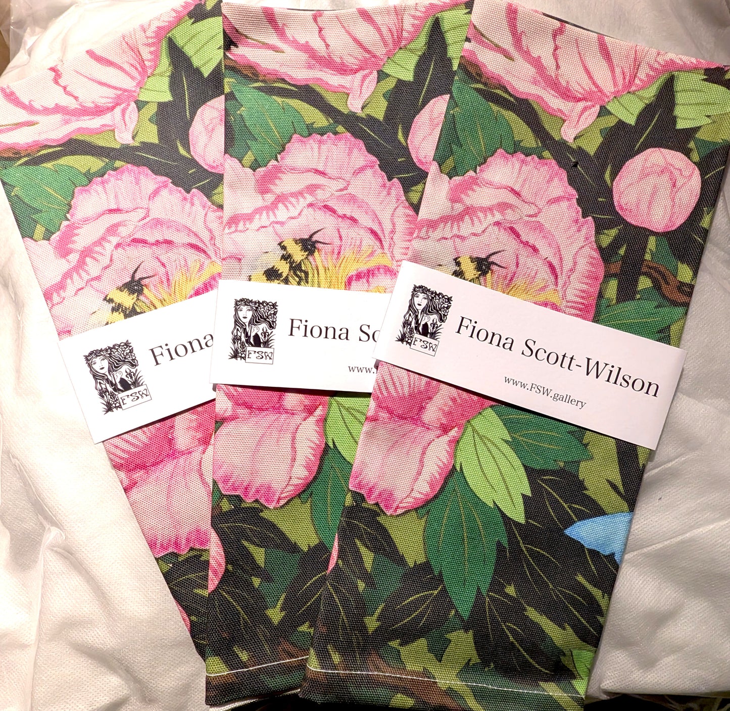Peonies Butterflies and Bees Tea Towel