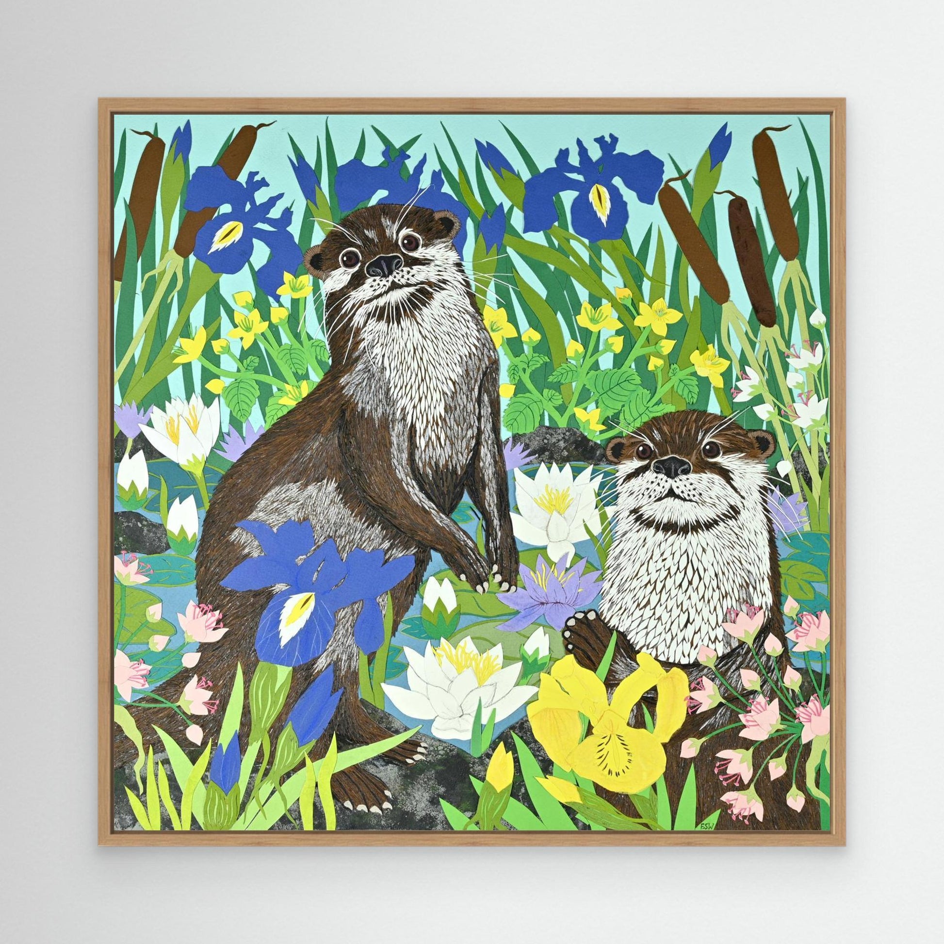 Playful Otters Framed Canvas Art Print