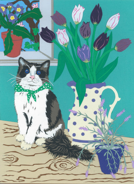 Cat with Tulips standard giclee print