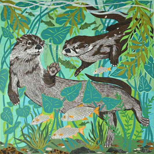 Greeting Card - Deep Diving Otters