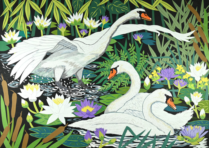 Fine Art Giclée Print - Water Lilies - Gliding Swans