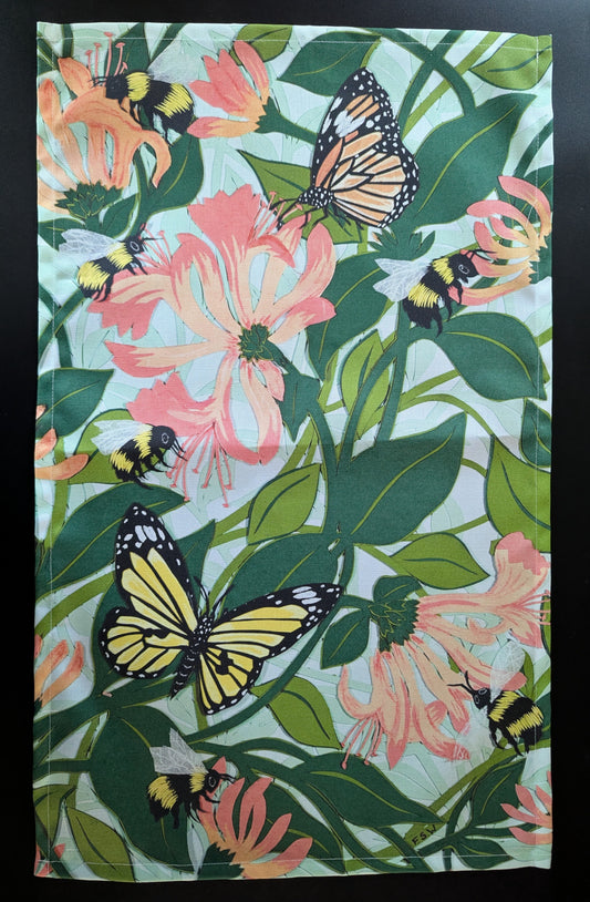 Honeysuckle Bees and Butterflies Tea Towel
