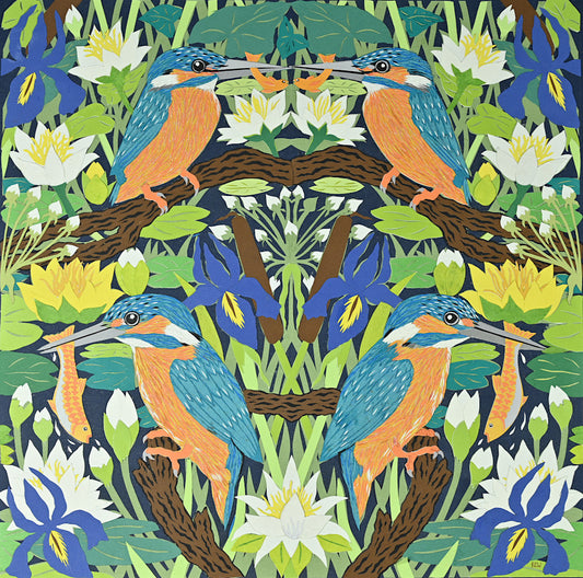 Fine Art Giclée Print - Kingfishers Perching - The Waterlilies Collection