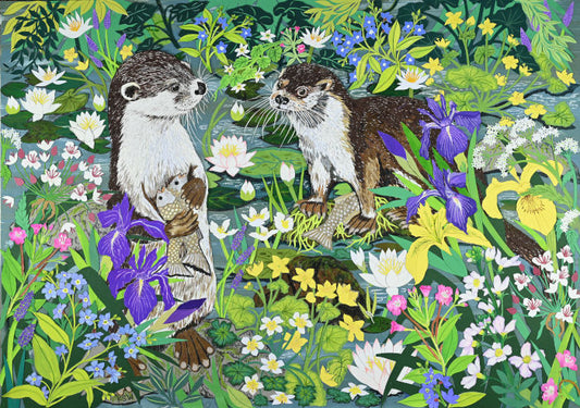 Fine Art Giclée Print - Water Lilies - Otters Fishing