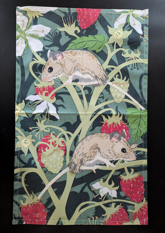 Wood Mice with Raspberries Tea Towel