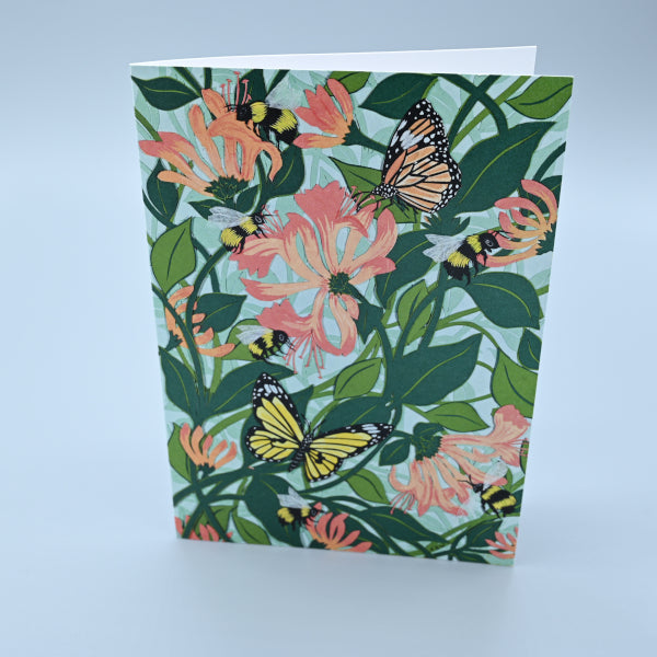 Greeting Card - Honeysuckles Bees and Butterflies