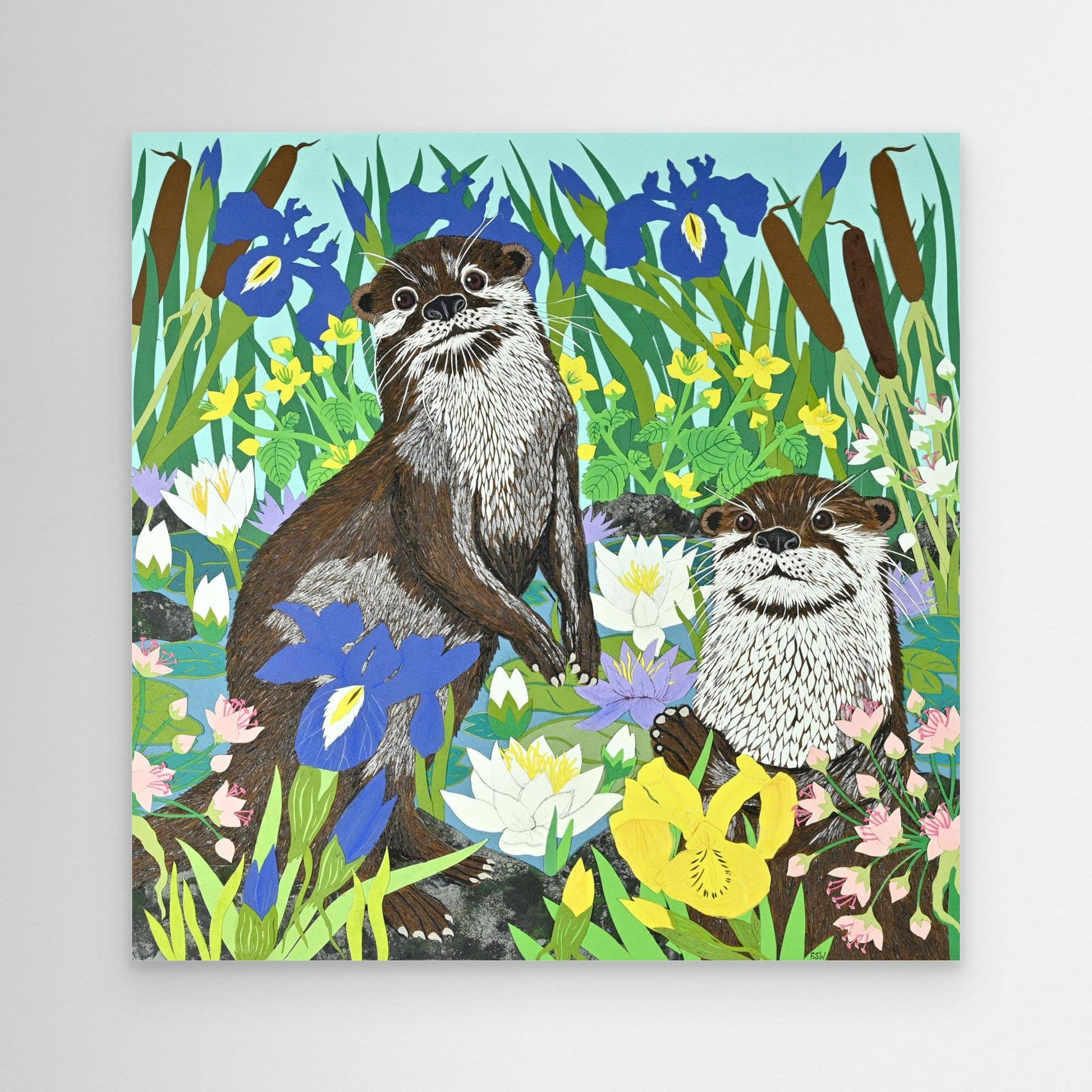 Playful Otters Framed Canvas Art Print