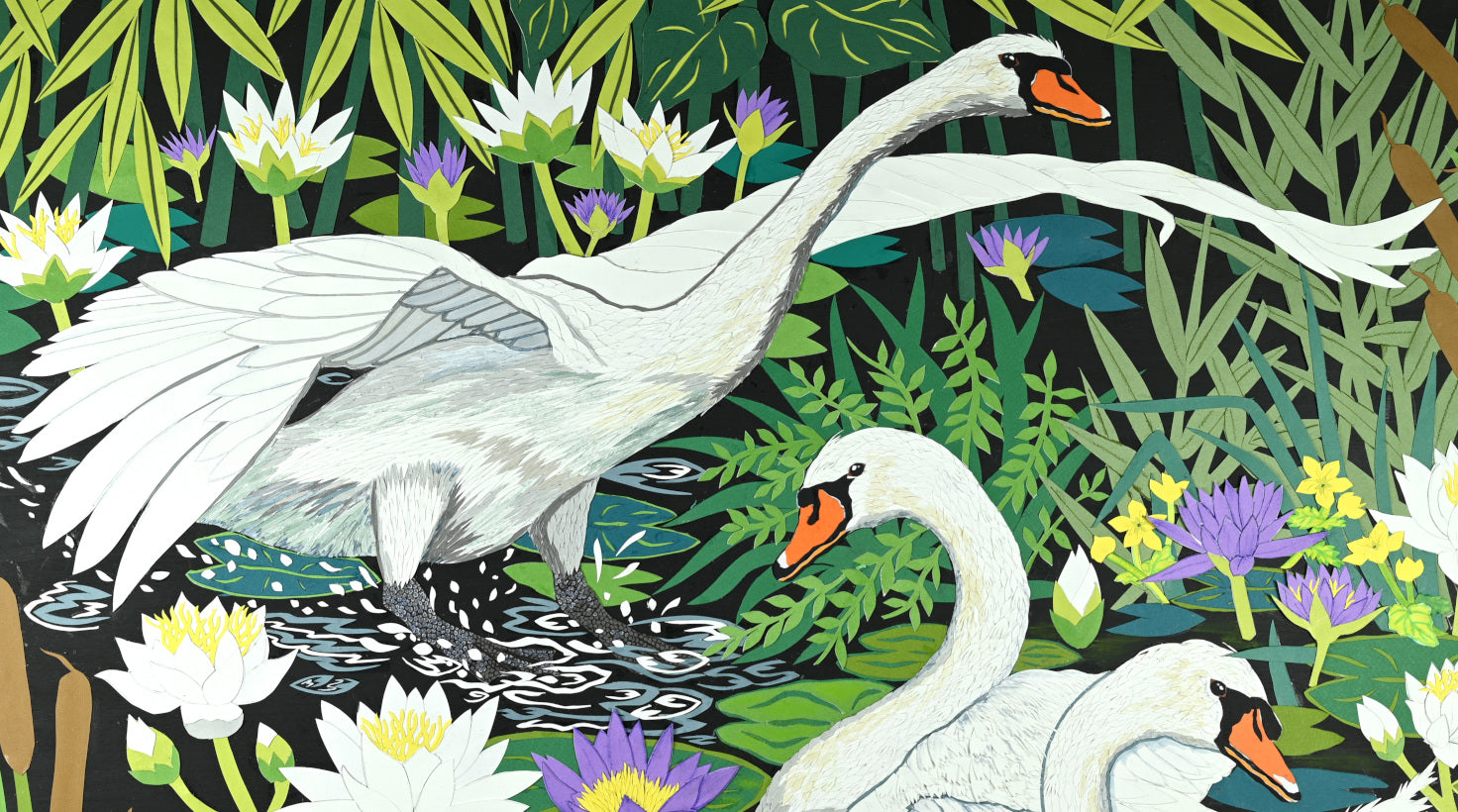 Gliding Swans by Fiona Scott-Wilson from the Water Lilies Exhibition